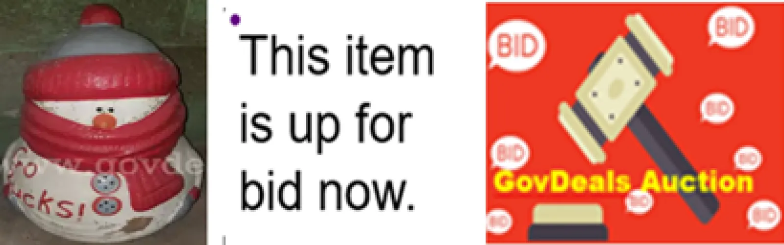 Gavel over GovDeals Auction notice with OSU snowman decor